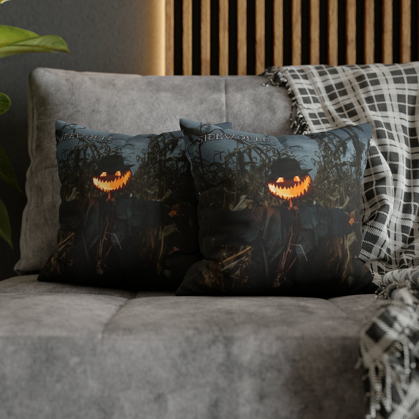 Halloween Horror Pumpkin Scarecrow - Square Pillow Case #1 - 14" x 14"