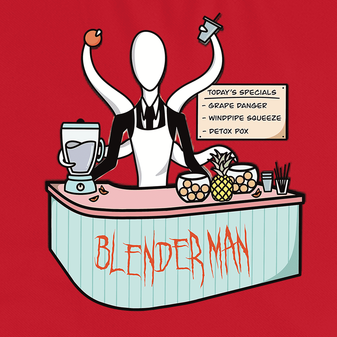 Joke horror funny take on the creepy pasta, slender man, now blender man, a juice maker.